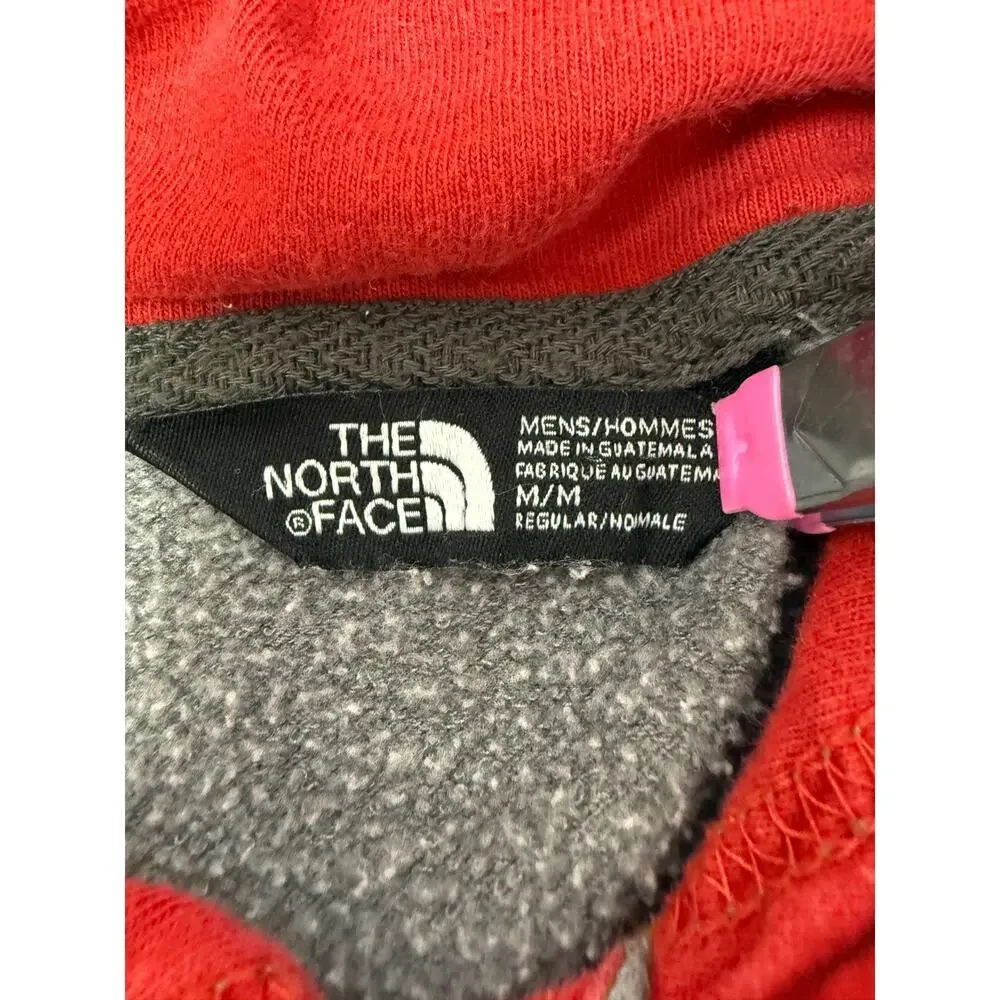 The North Face Men's Hoodie Medium Gray Red Logo Pullover Fleece Sweatshirt